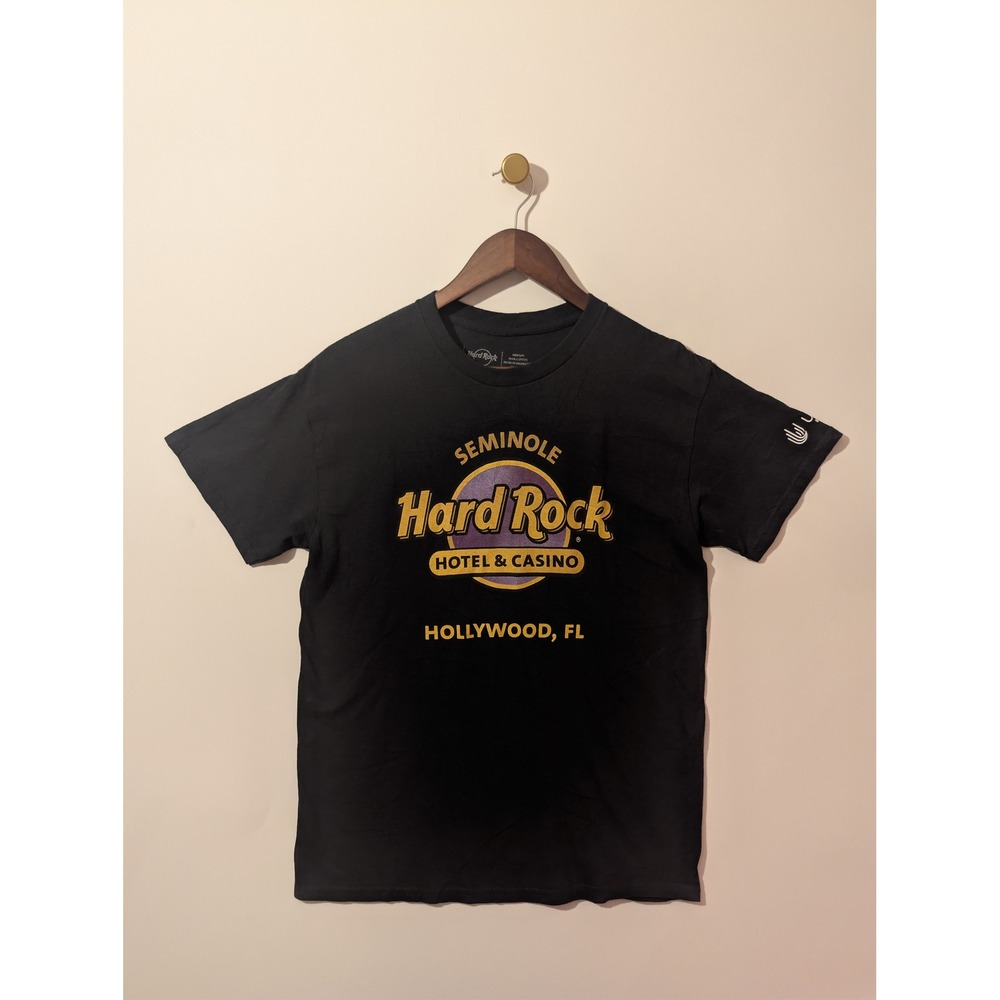 Hard Rock Hotel Casino T-Shirt Mens Medium Black Excellent Seminole Hollywood FL